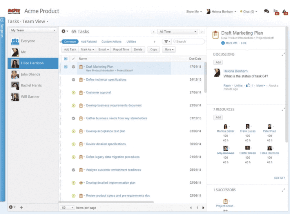 Interface of one of the top Replicon alternatives, displaying team member profiles and a list of tasks with due dates.