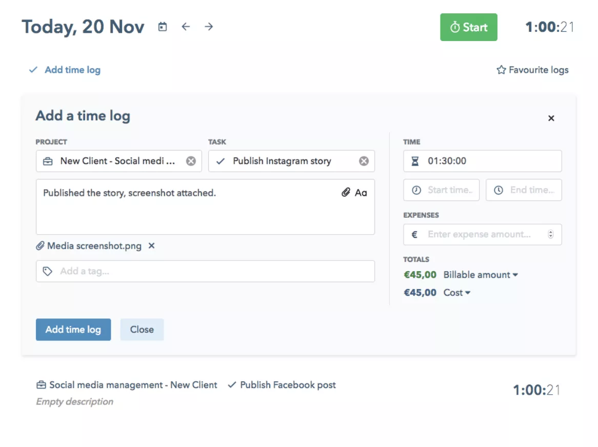 My Hours timesheet interface showing weekly team hours, project task breakdown, and daily totals featured in Everhour alternatives roundups.