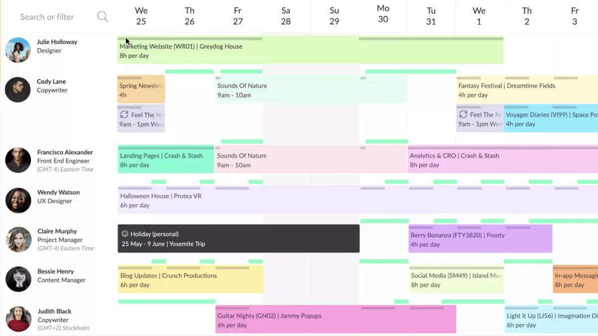 "Team schedule with tasks and timelines, showcasing ganttic alternatives for project management and resource planning."
