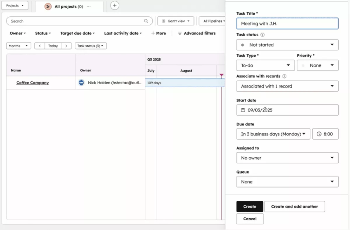A screenshot of an AI project management software displaying a task list view for a team.