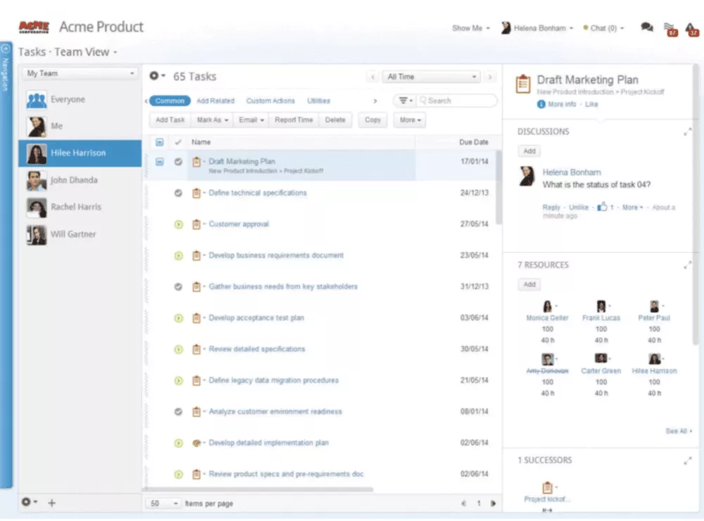 "Task management software interface showing team tasks, discussions, and resources, highlighting Meisterplan alternatives."
