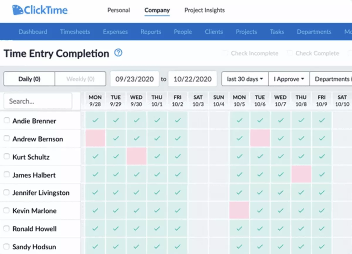 Project management software screenshot showing time entry completion, useful for exploring Costlocker alternatives.