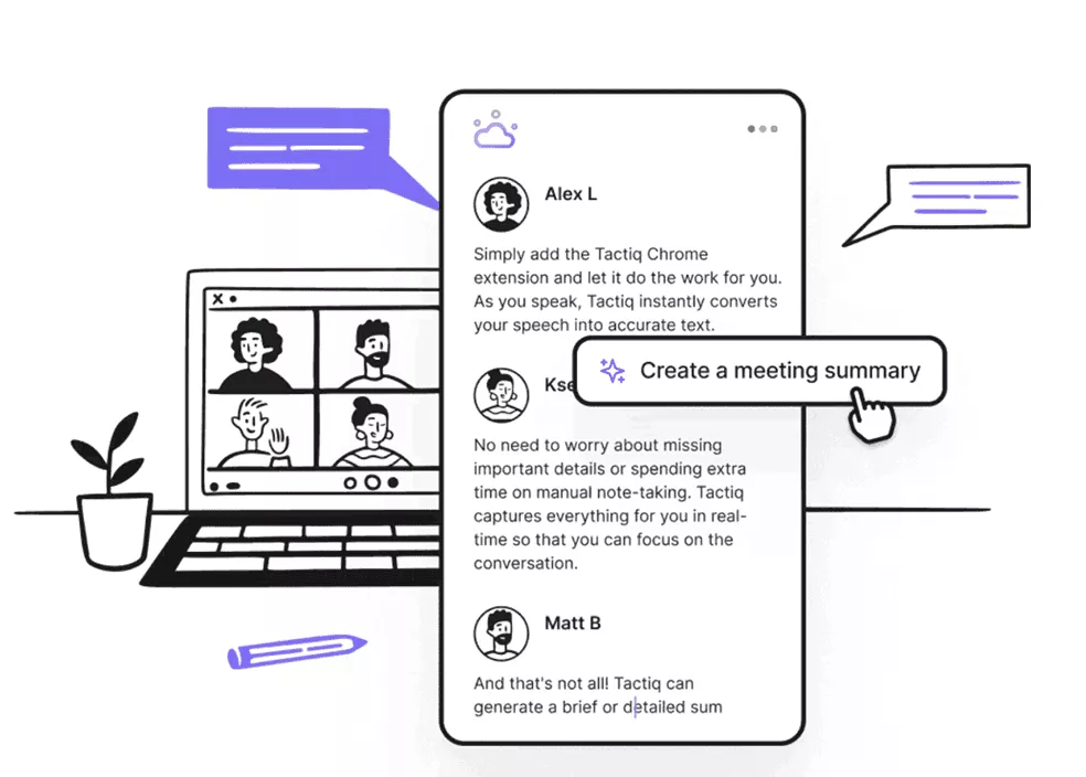 Project management software screenshot shows AI notetakers summarizing a virtual meeting, aiding efficient collaboration.