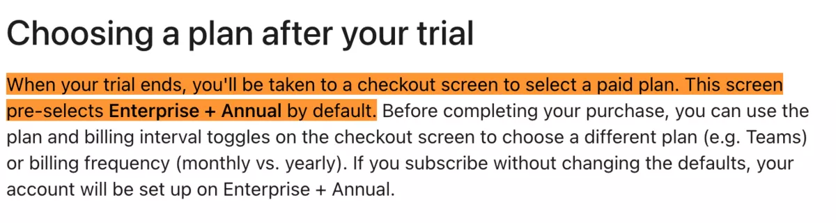 Text highlights a checkout process, emphasizing a harvest price increase, with Enterprise + Annual plan pre-selected by default.
