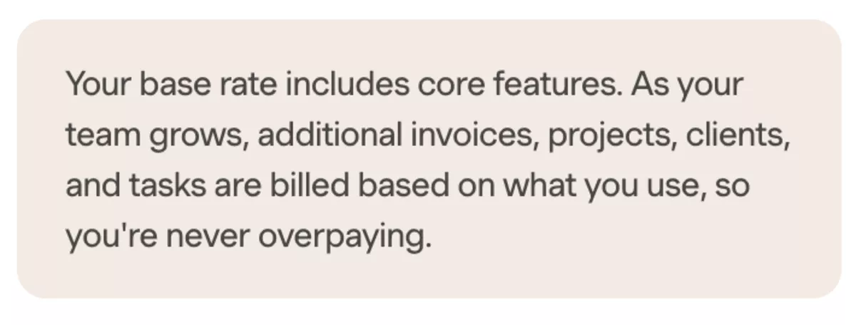 Text on pricing strategy highlights harvest price increase, ensuring costs align with usage, preventing overpayment as teams expand.