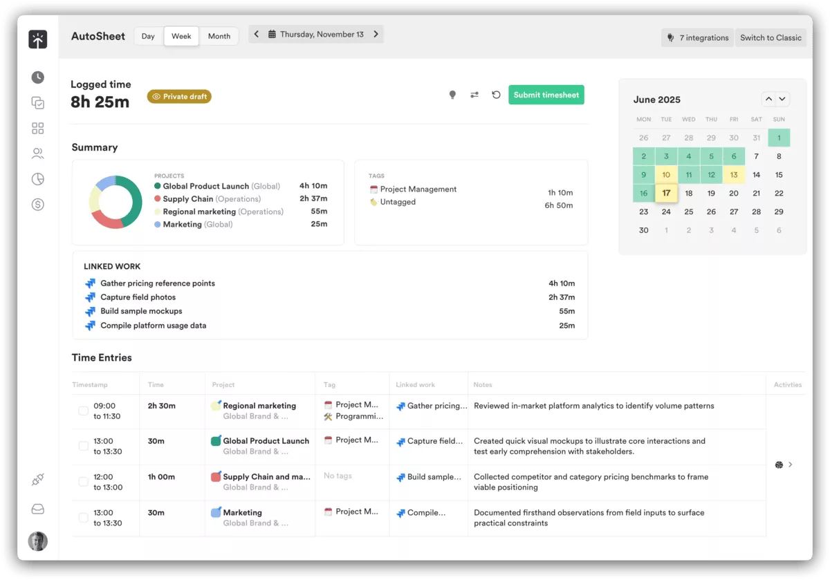 A screenshot of a project management software depicting best time billing software interface